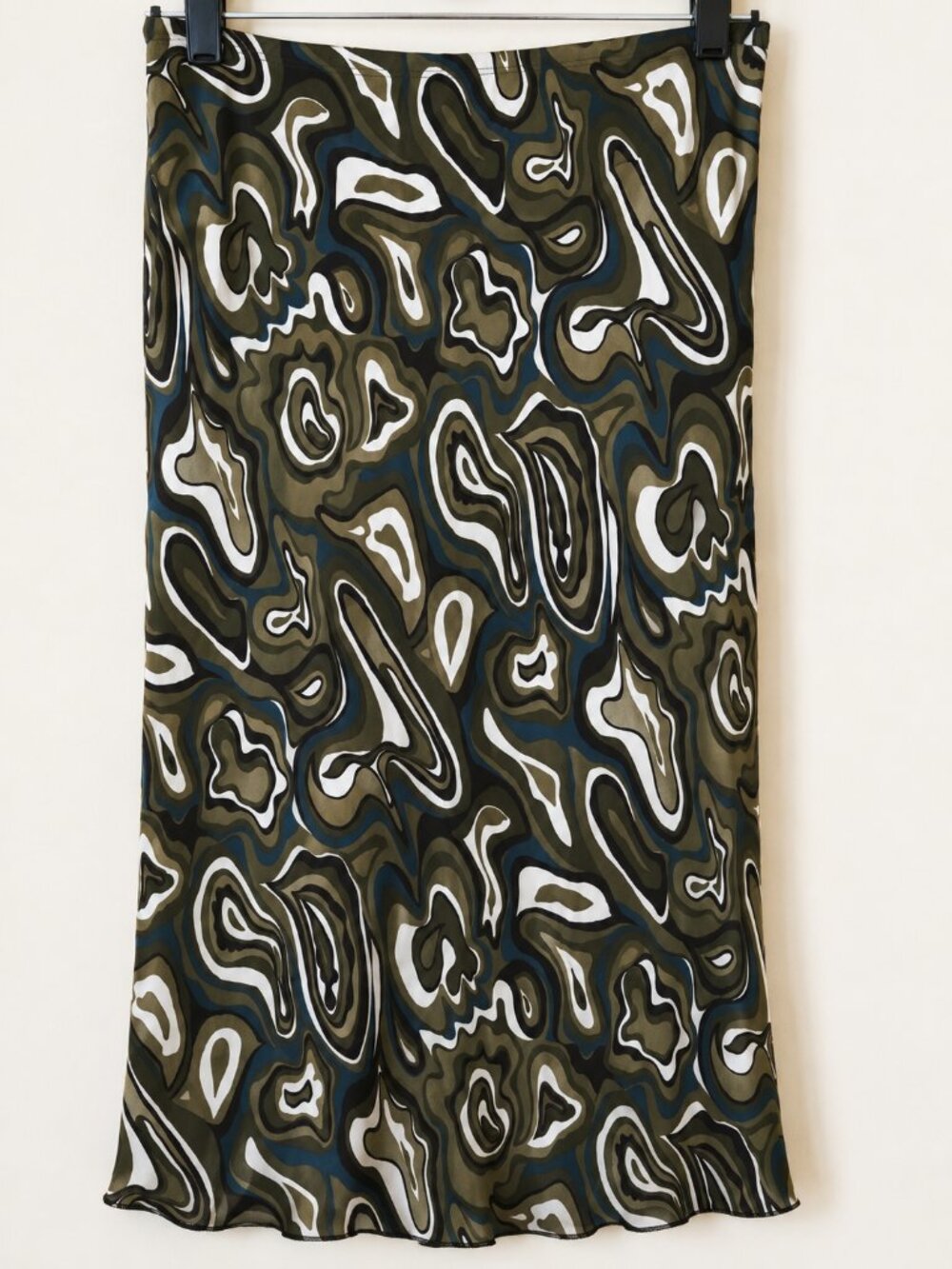 Spice Wear Vintage Y2K Swirled Print Midi Skirt with a Lettuce Hem SZ M